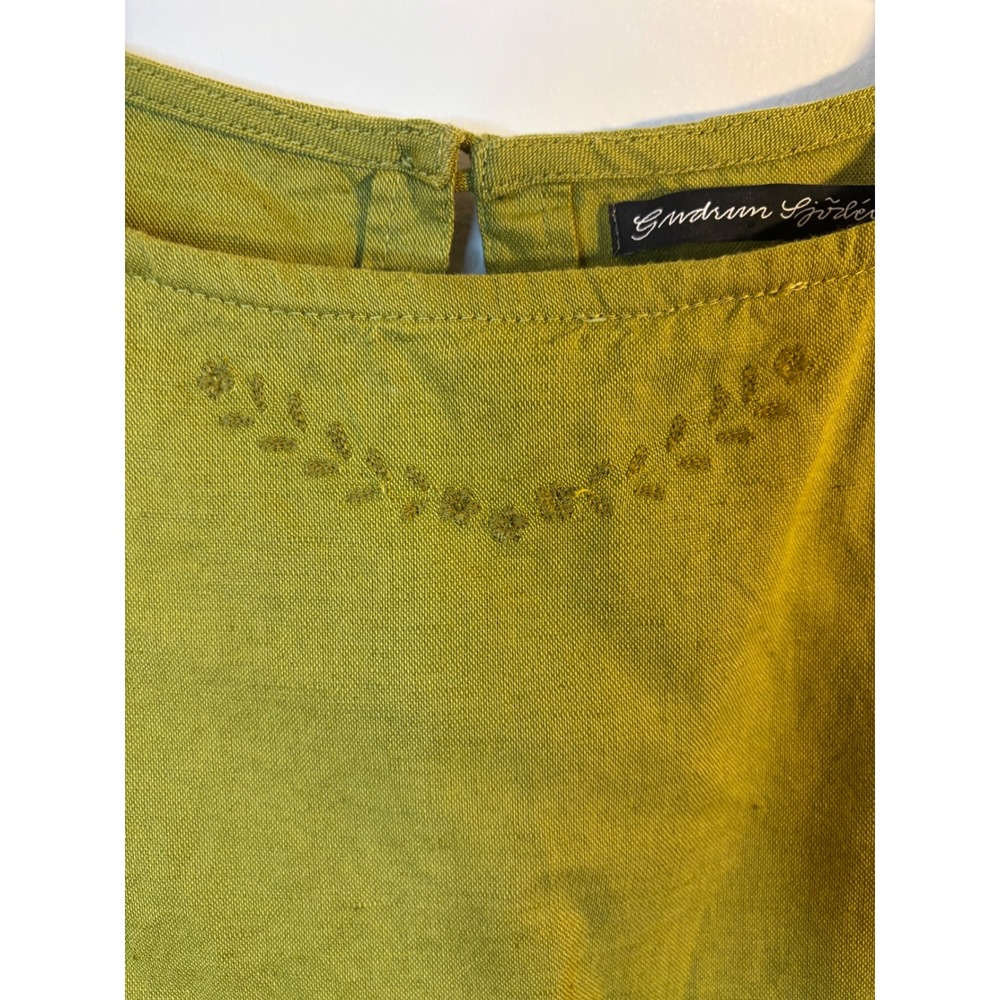 GUDRUN SJODEN Chartreuse Green Linen cotton Embroidered Drop Waist Dress S - Picture 2 of 7